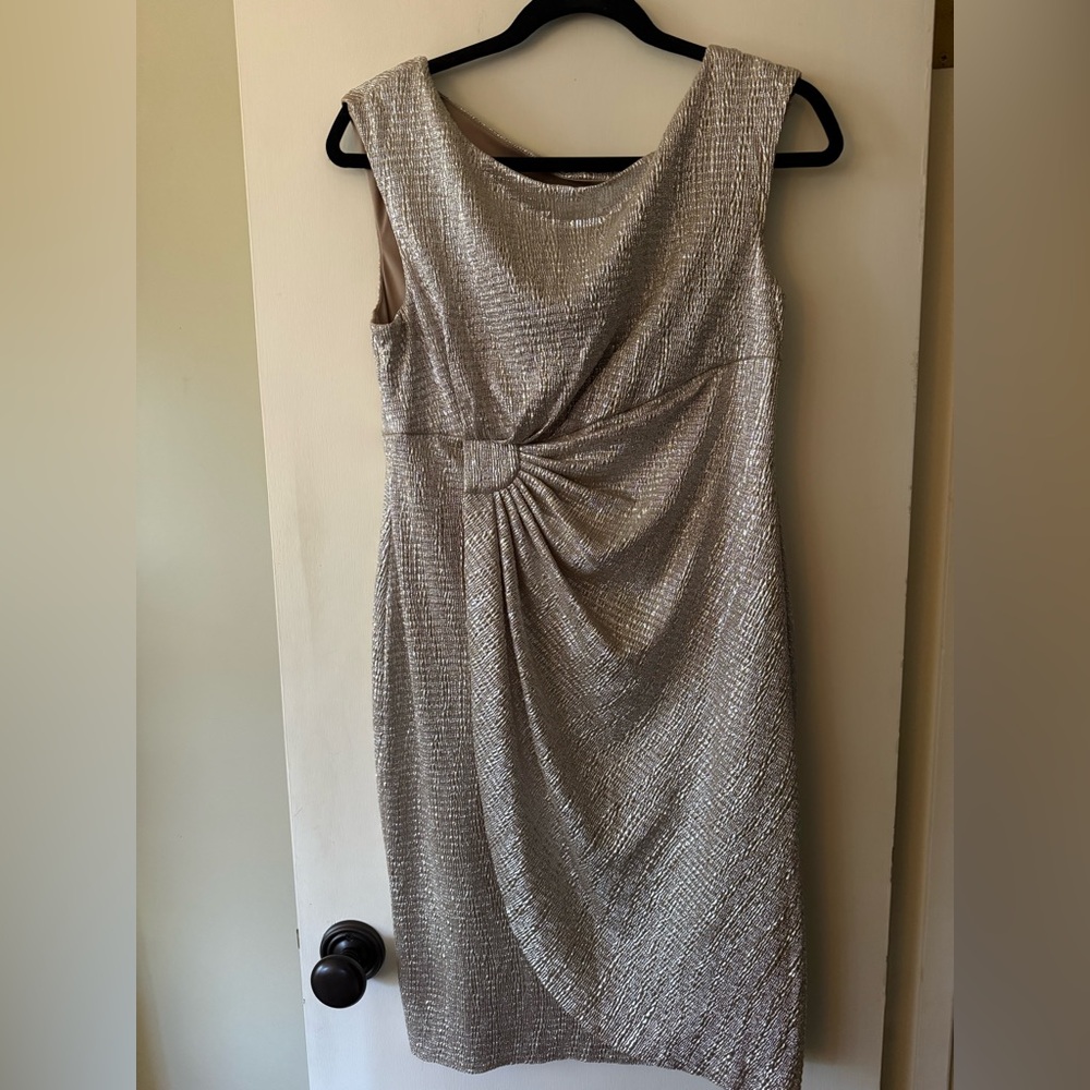 connected apparel Y2K Silver Metallic Twist-Front Midi Dress